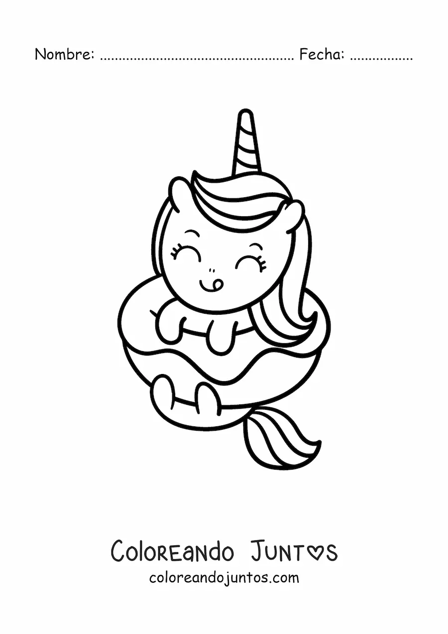 Imagen para colorear de unicornio bebé dentro de una dona