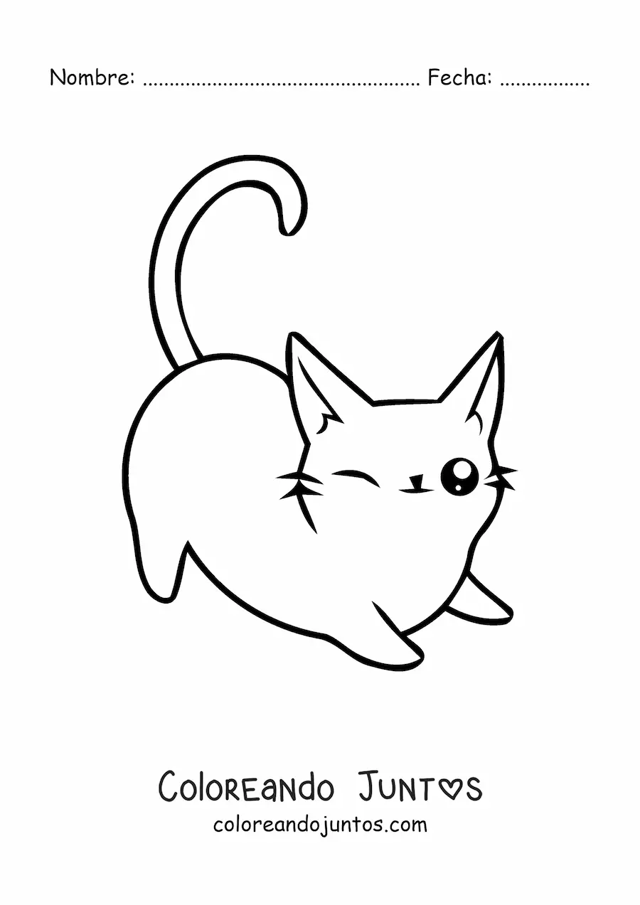 Imagen para colorear de gato kawaii estirándose