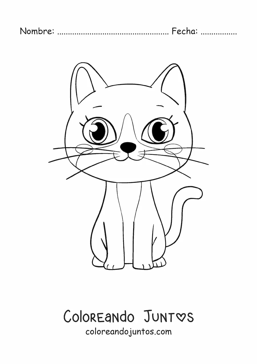 Imagen para colorear de gato kawaii animado sentado