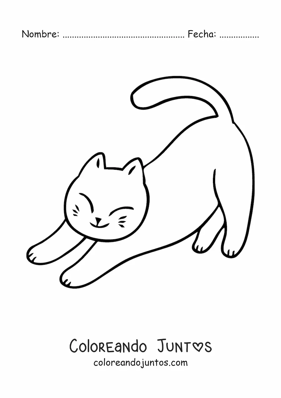 Imagen para colorear de gatito kawaii estirándose