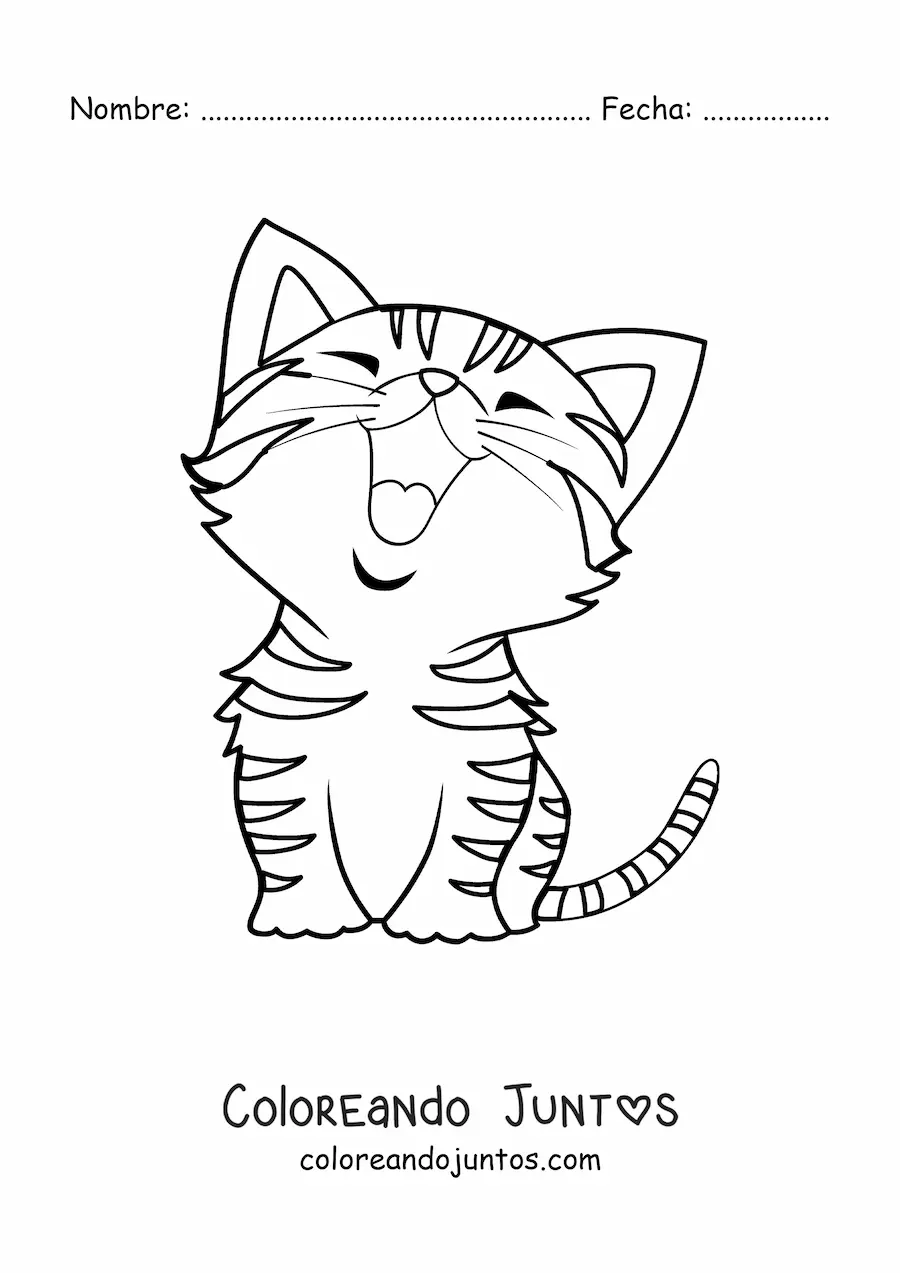 Imagen para colorear de gatito kawaii a rayas bostezando