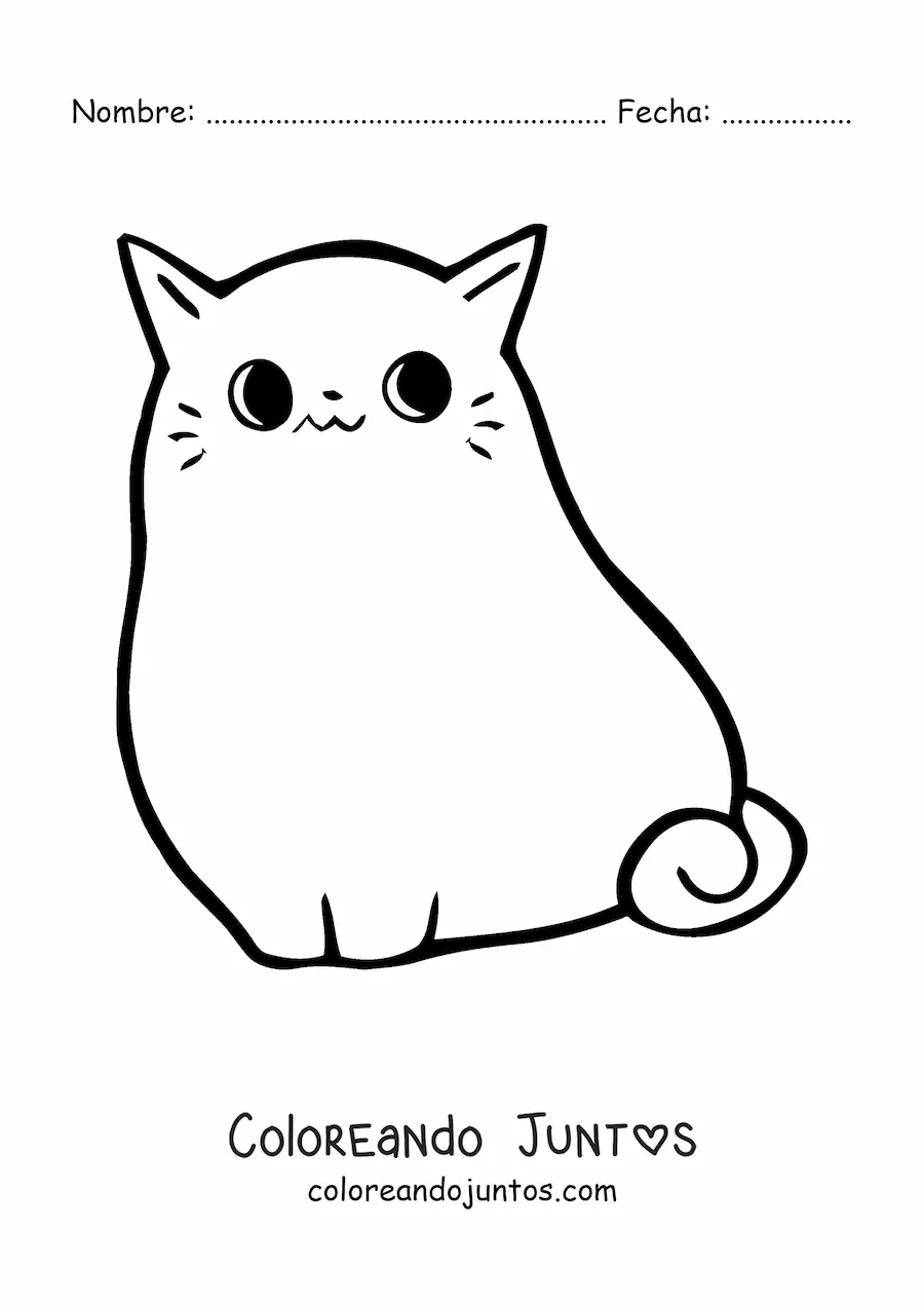 Imagen para colorear de gatito kawaii fácil grande