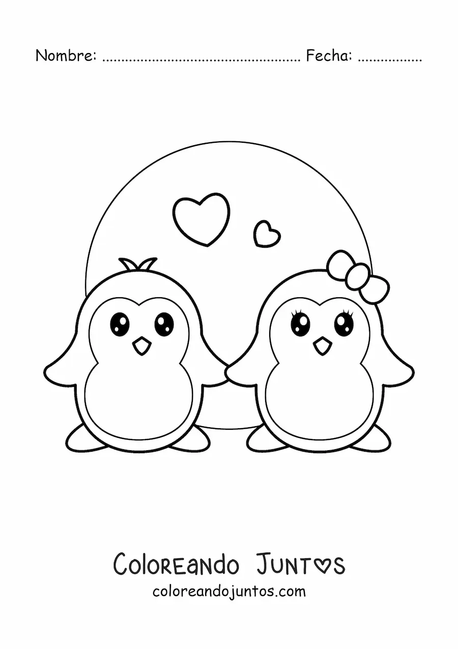 Imagen para colorear de pareja de pingüinos kawaii