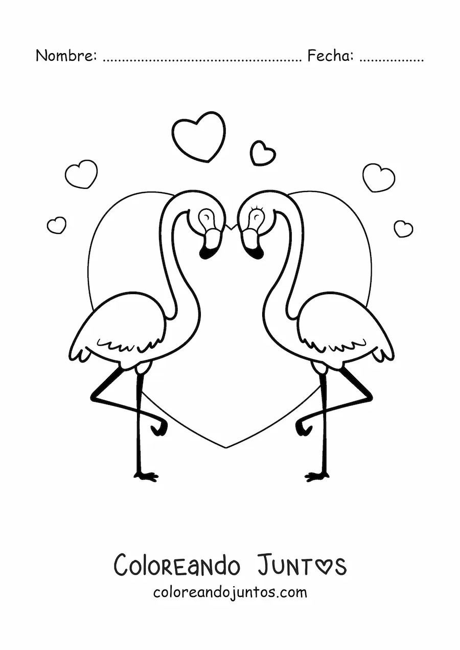 Imagen para colorear de flamingos enamorados