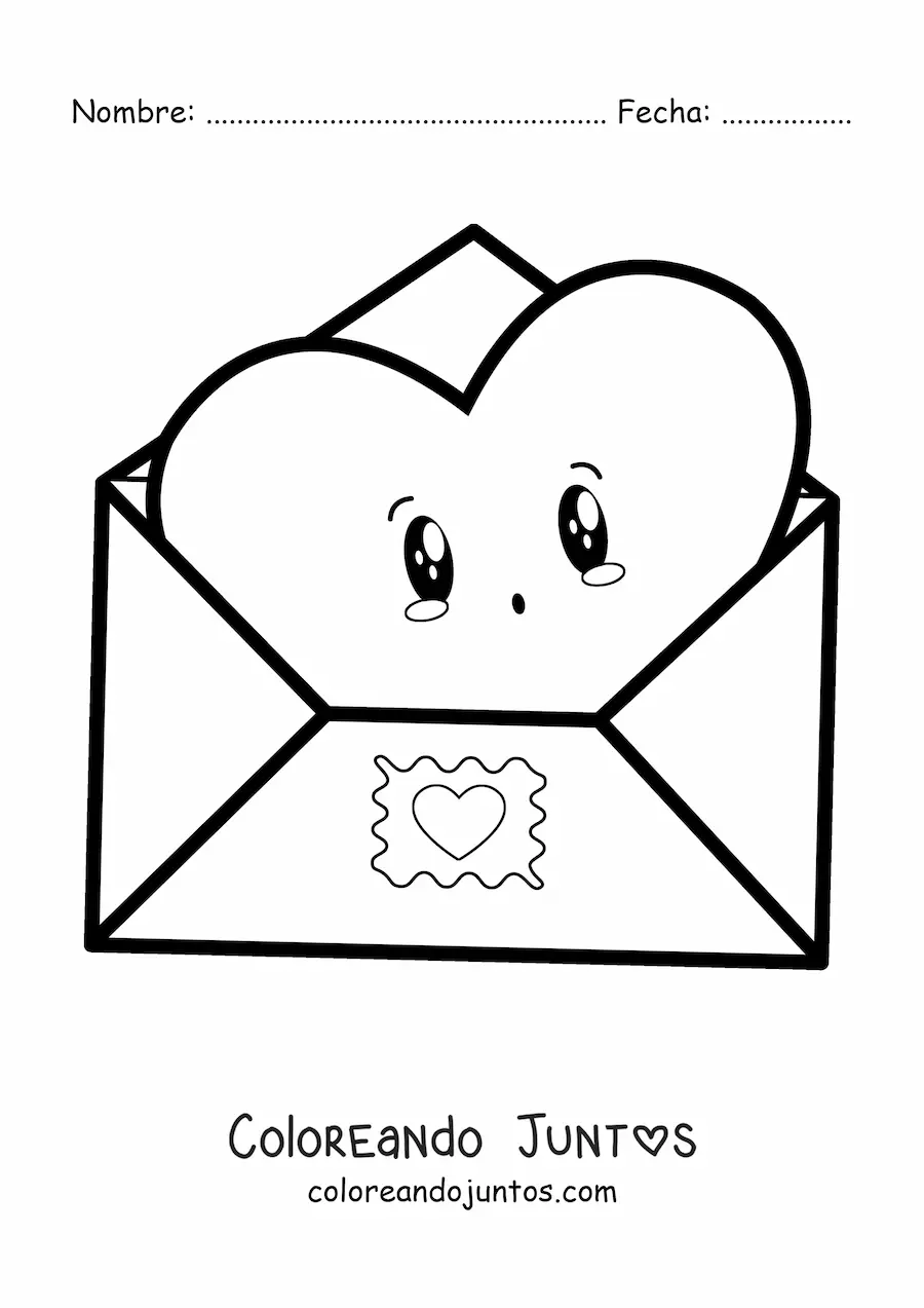 Imagen para colorear de carta de amor kawaii animada