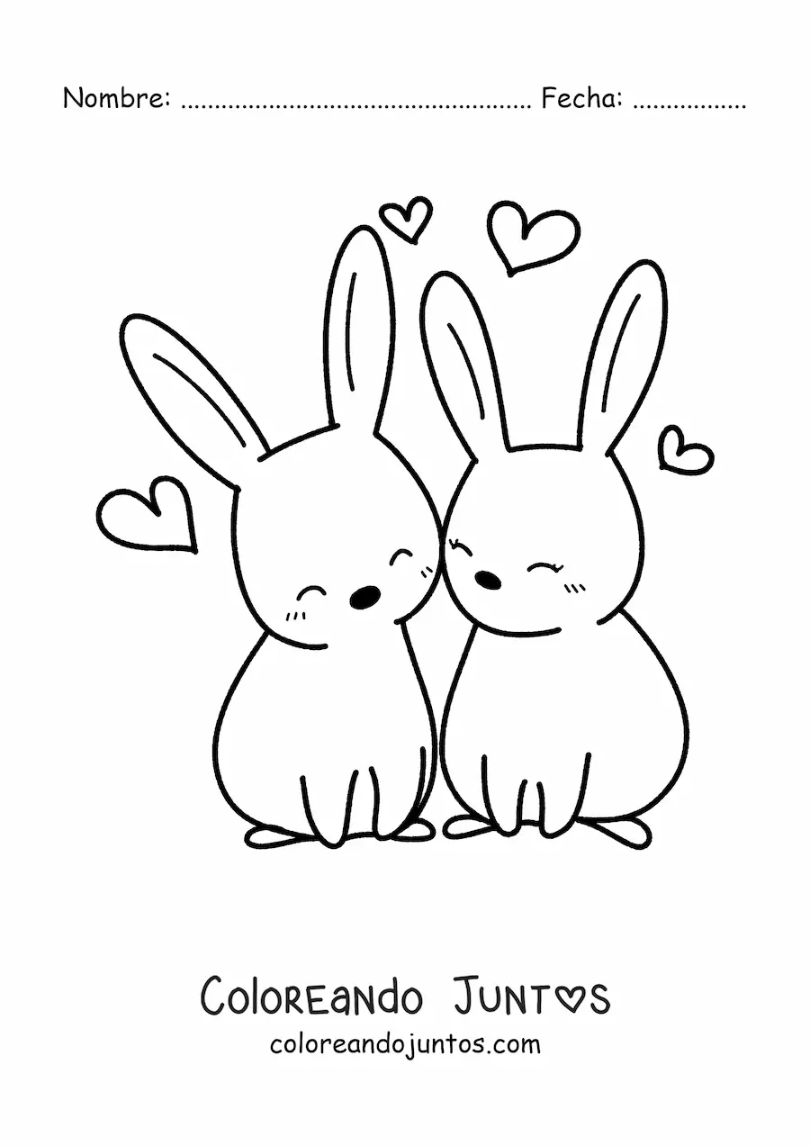 Imagen para colorear de pareja de conejos kawaii