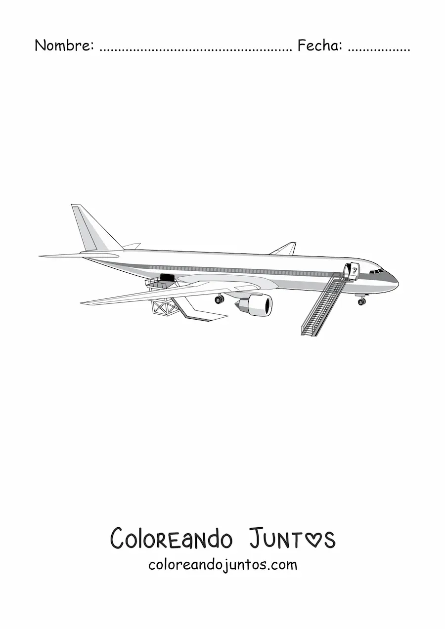 Imagen para colorear de un avión comercial sin despegar