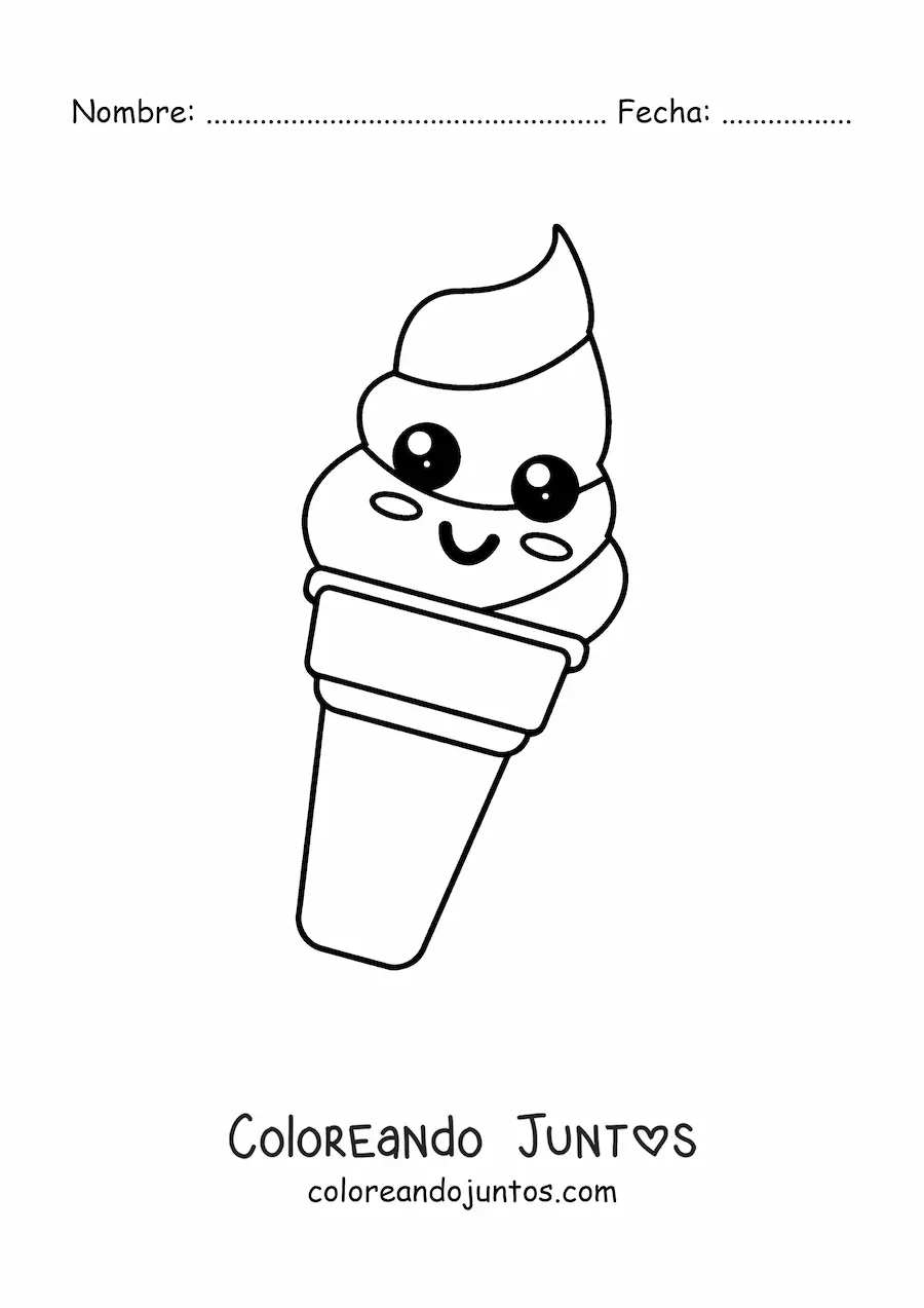 Imagen para colorear de cono de helado kawaii grande