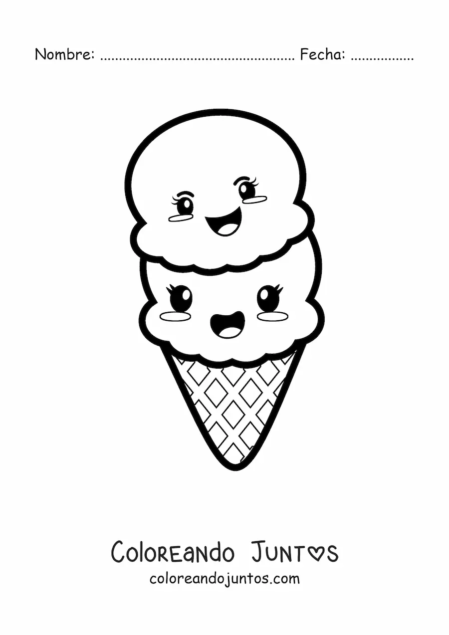 Imagen para colorear de barquilla de helado kawaii bonita