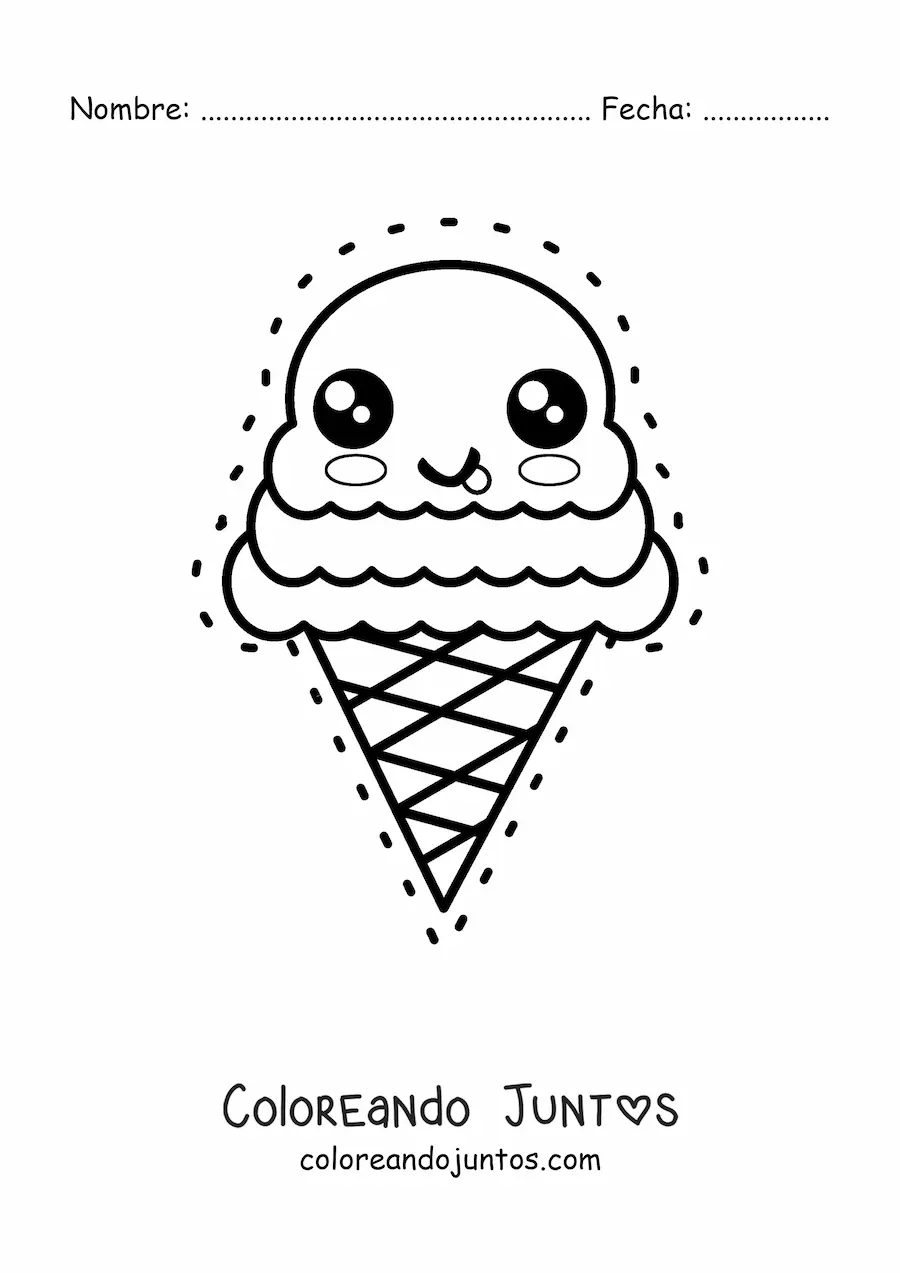 Imagen para colorear de tierno cono de helado kawaii grande