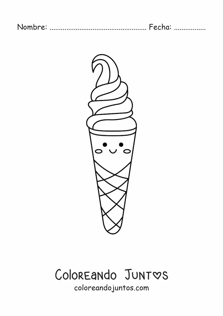 Imagen para colorear de helado de barquilla kawaii fácil