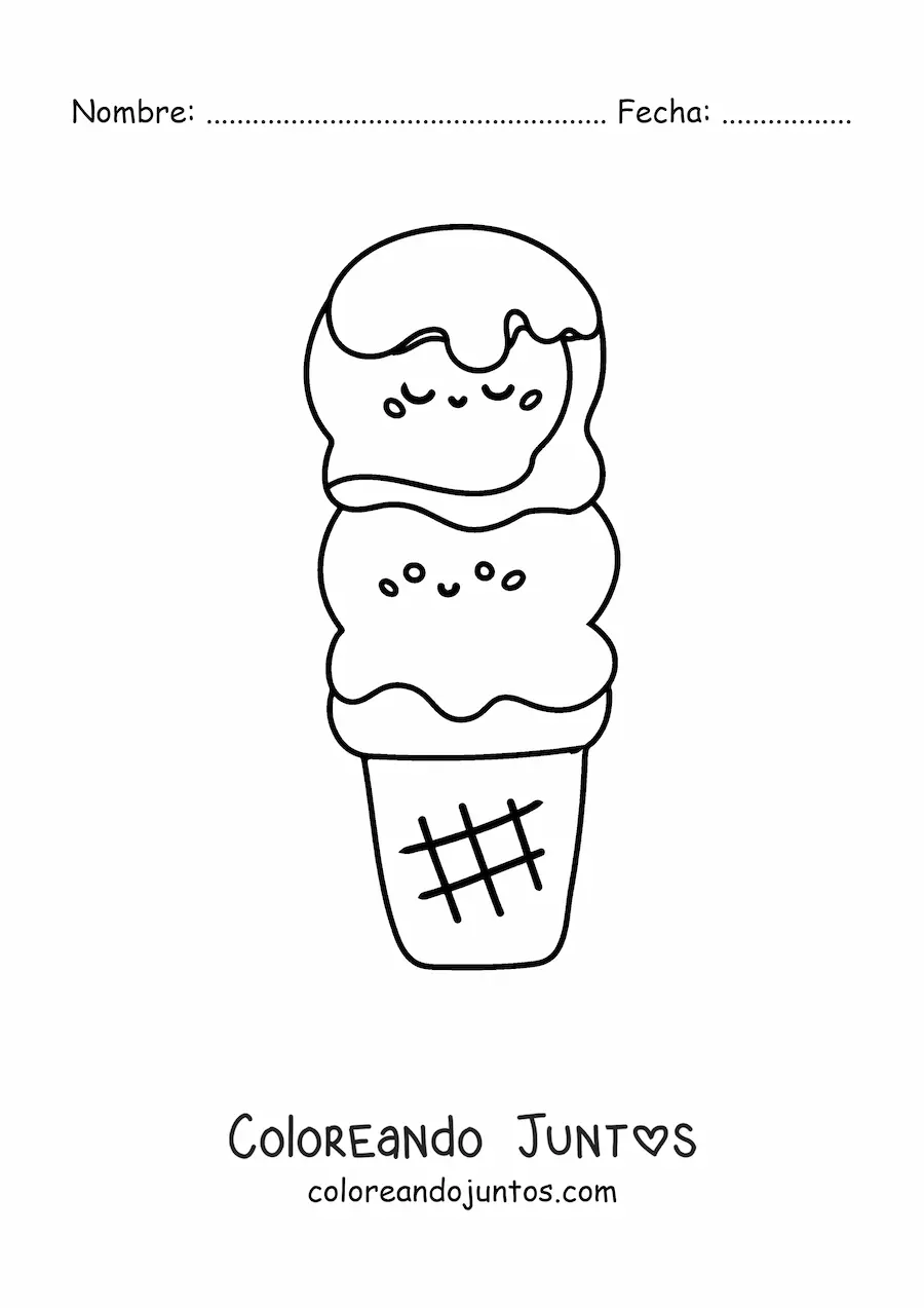 Imagen para colorear de 2 bolas de helado kawaii