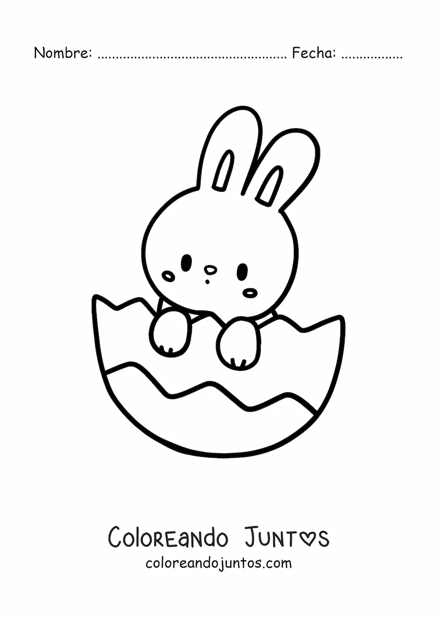 Imagen para colorear de tierno conejo saliendo de un huevo de Pascua