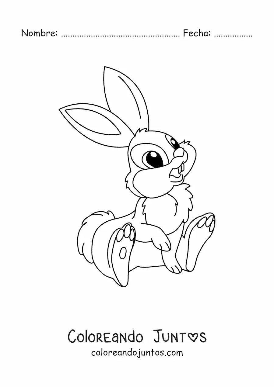Imagen para colorear de conejo kawaii animado en caricatura