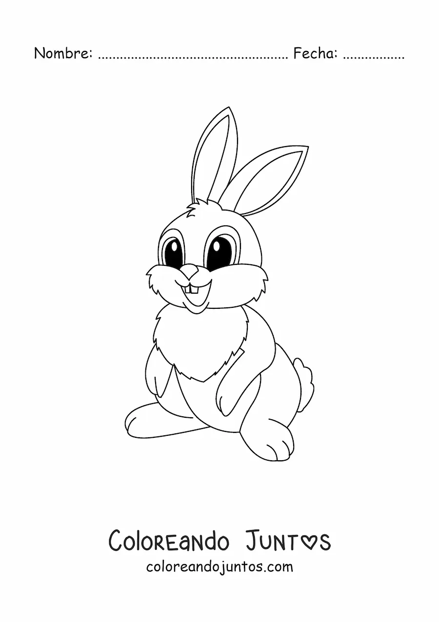 Imagen para colorear de conejo tierno animado en caricatura