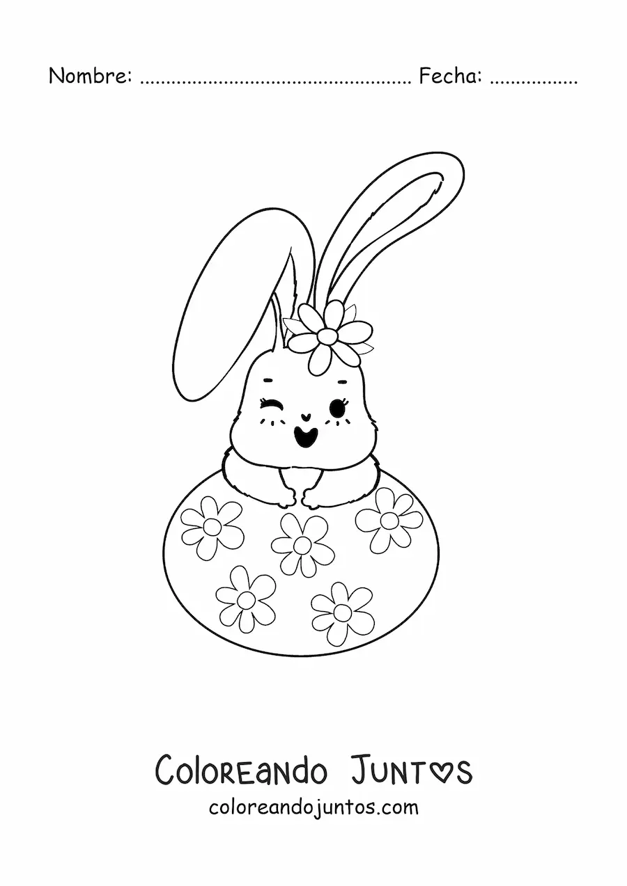 Imagen para colorear de conejito tierno animado con huevo de Pascua