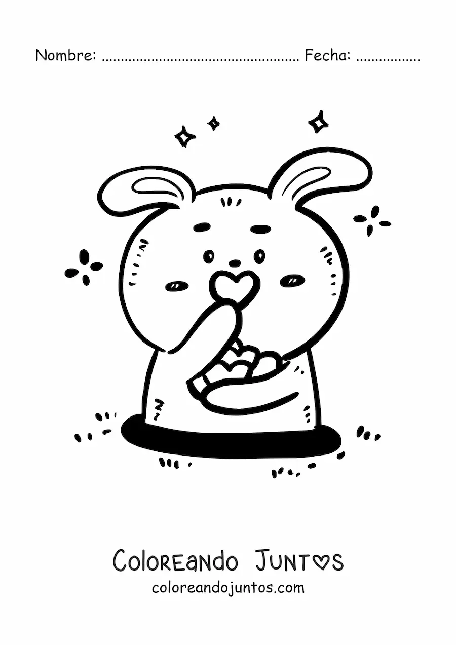 Imagen para colorear de conejo kawaii fácil con corazones