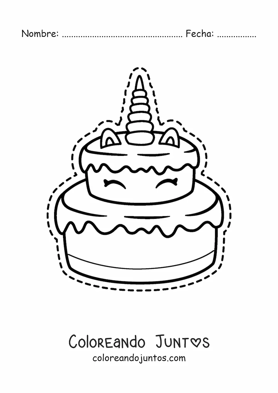 Imagen para colorear de pastel kawaii de unicornio grande