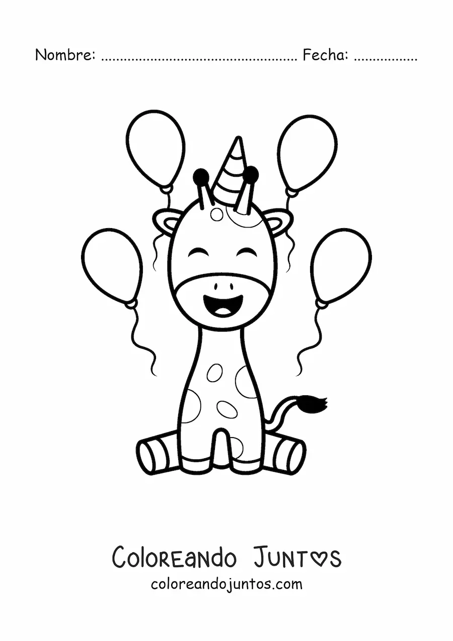 Imagen para colorear de jirafa cumpleañera kawaii animada
