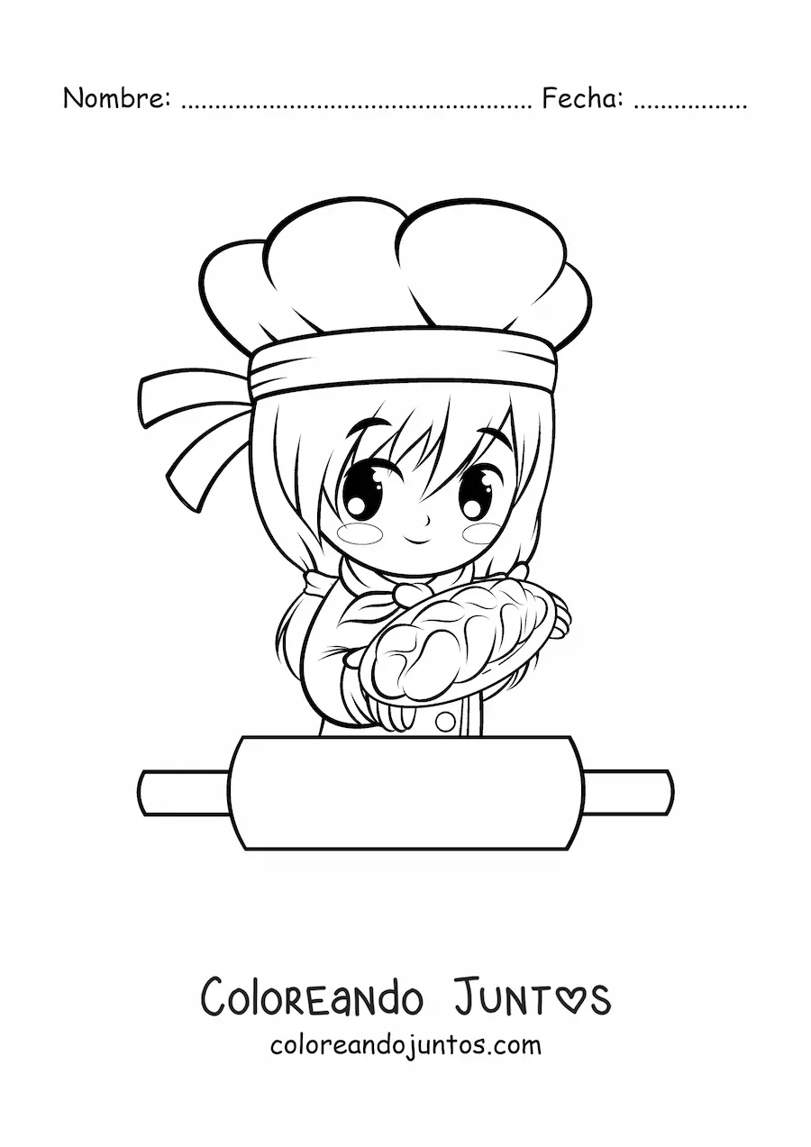Imagen para colorear de chica panadera kawaii anime