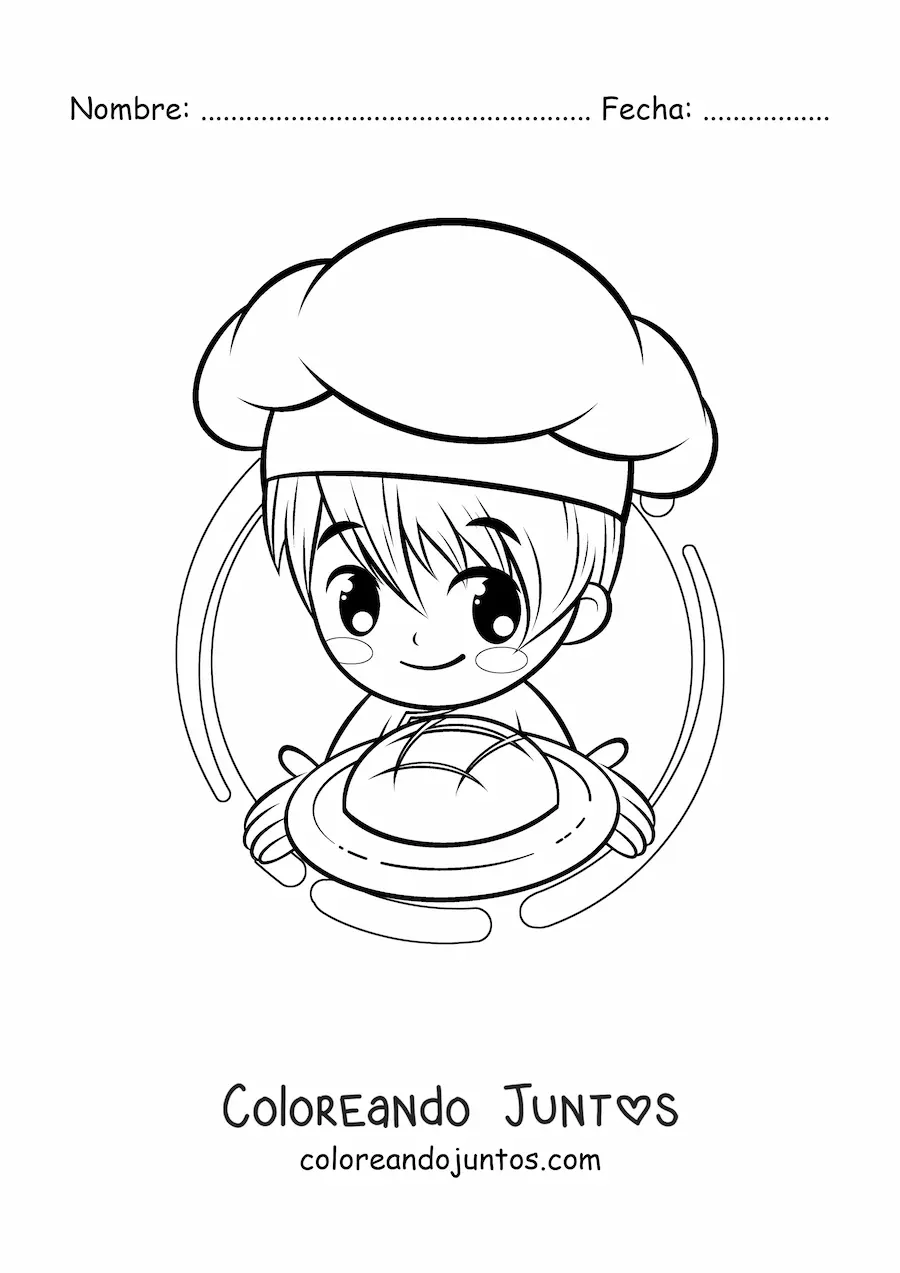 Imagen para colorear de chico panadero kawaii anime
