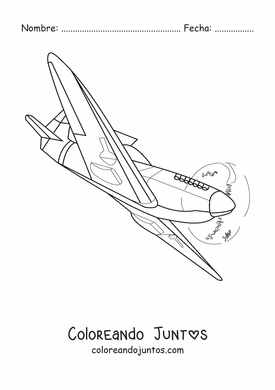 Imagen para colorear de un avión de guerra volando de lado