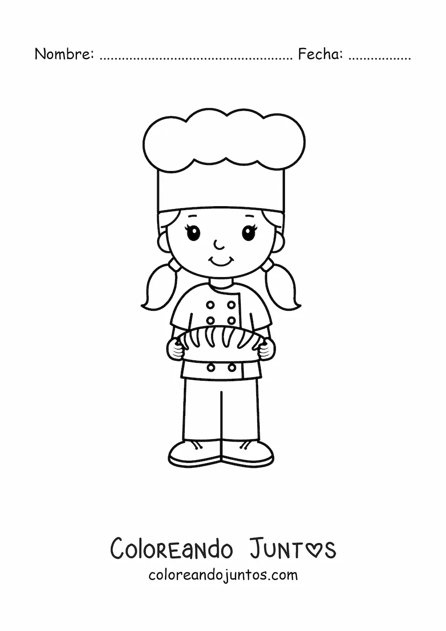 Imagen para colorear de niña con oficio de chef panadero