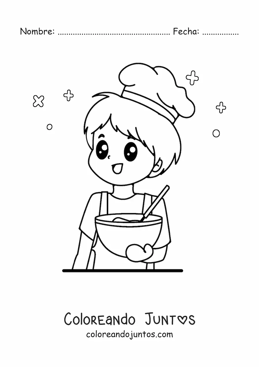 Imagen para colorear de chef kawaii animado cocinando