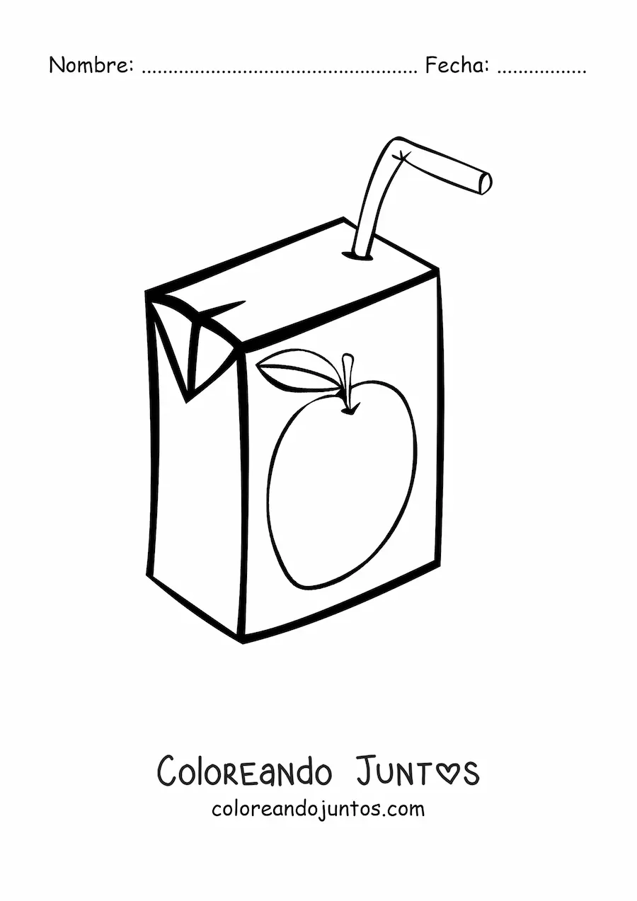 Imagen para colorear de una caja de jugo de manzana con popote