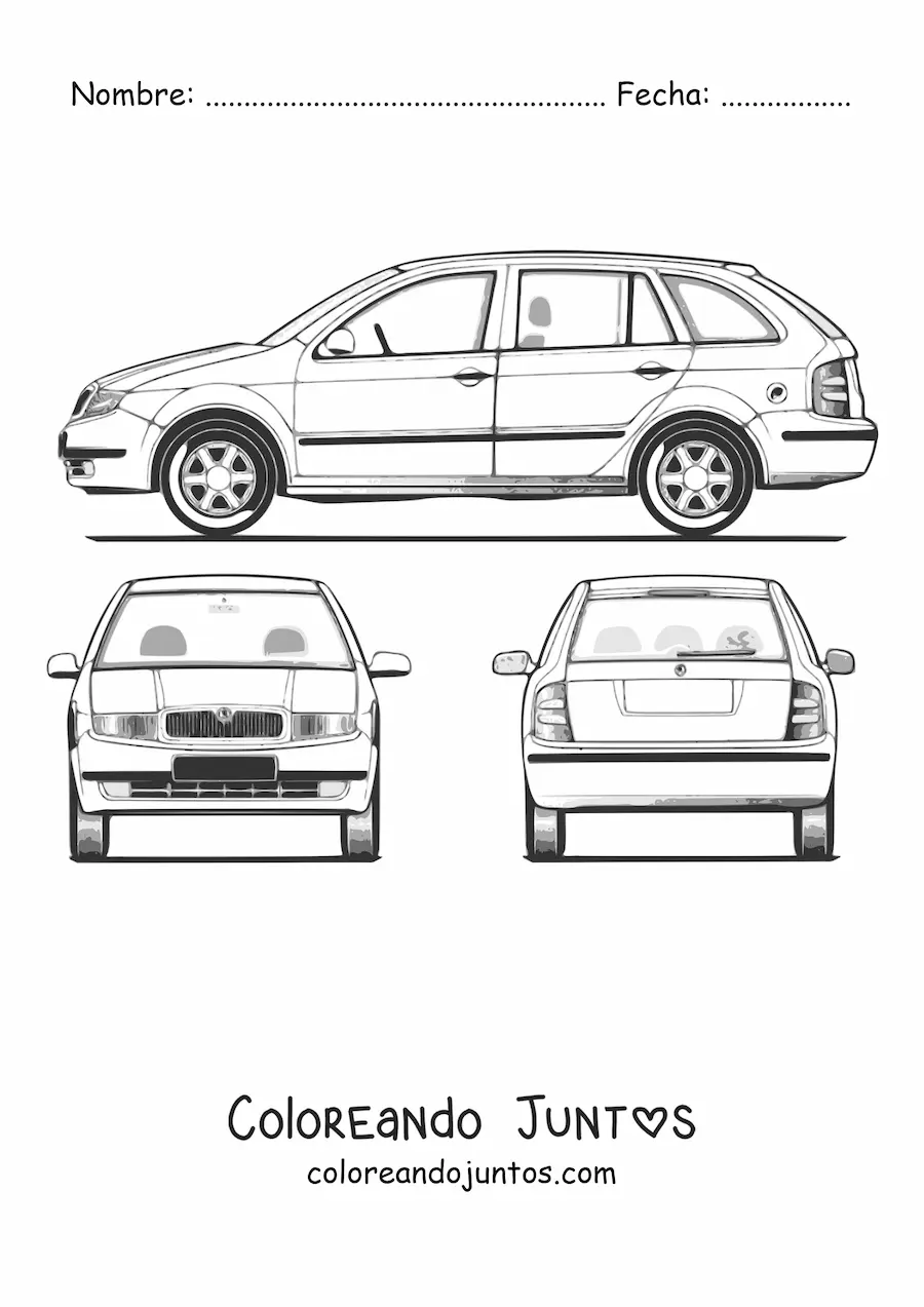 Imagen para colorear de un auto desde diferentes puntos de vista