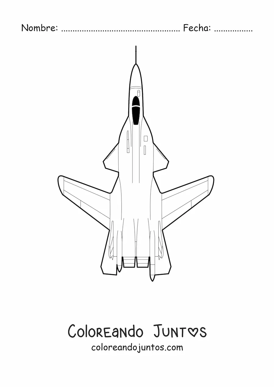 Imagen para colorear de un avión de guerra visto desde arriba