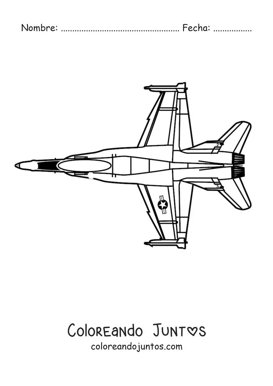 Imagen para colorear de un avión de combate caza f18