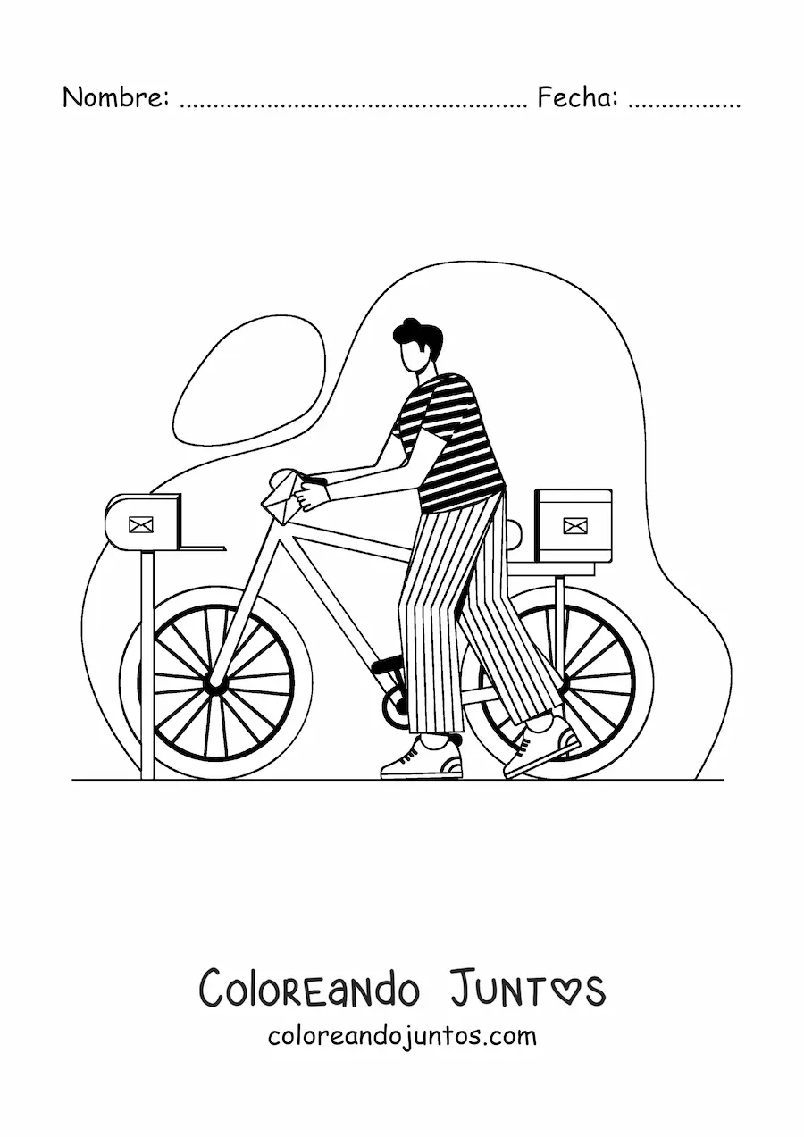 Imagen para colorear de cartero en bicicleta entregando cartas