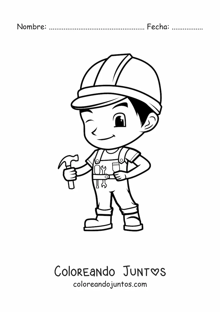 Imagen para colorear de obrero de la construcción animado kawaii