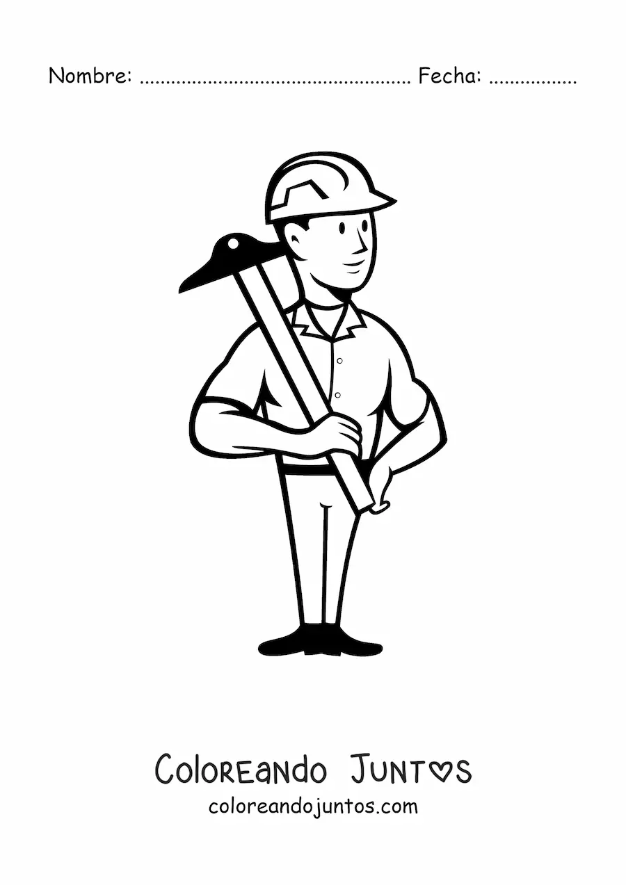 Imagen para colorear de trabajador de la construcción con un pico