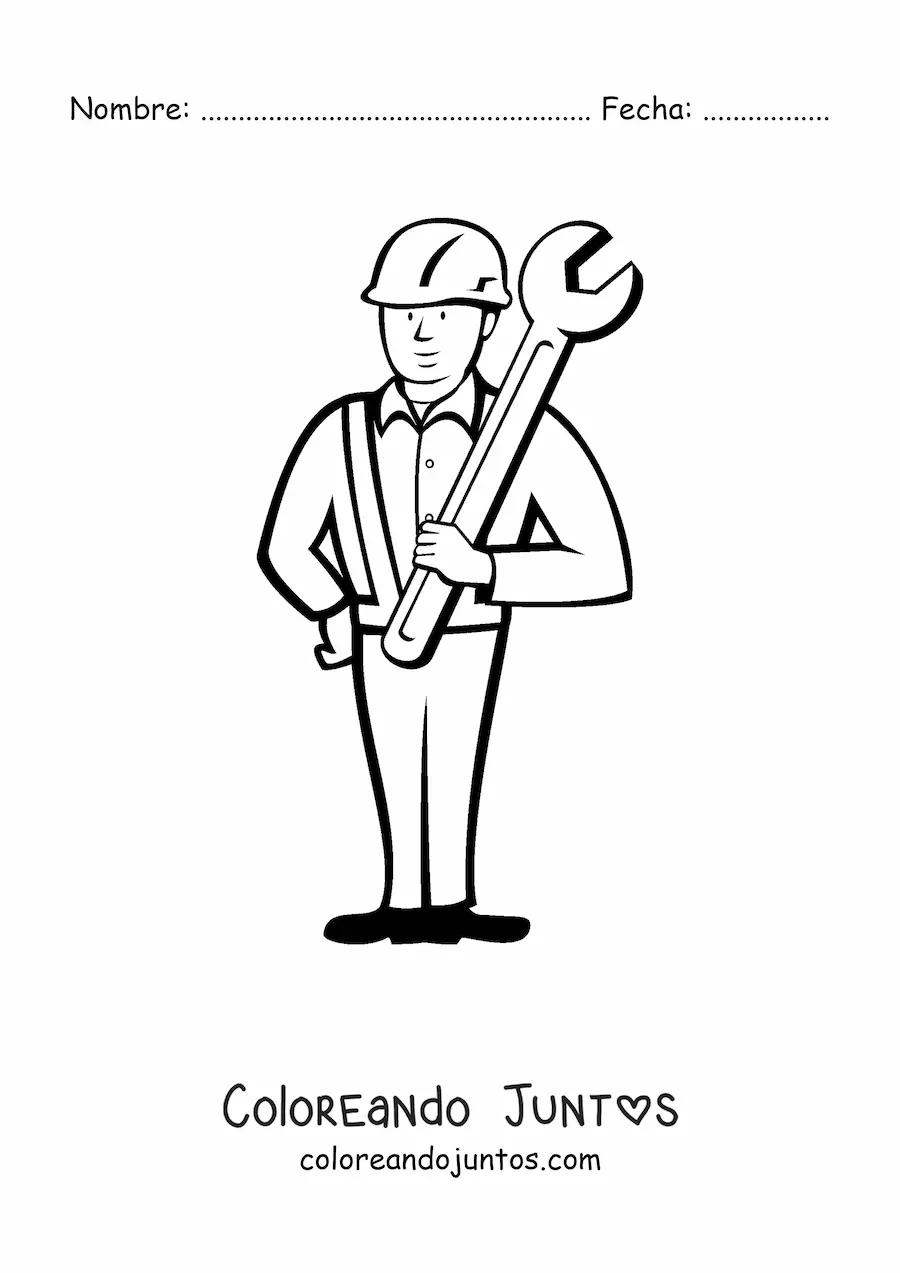 Imagen para colorear de trabajador de la construcción con una llave