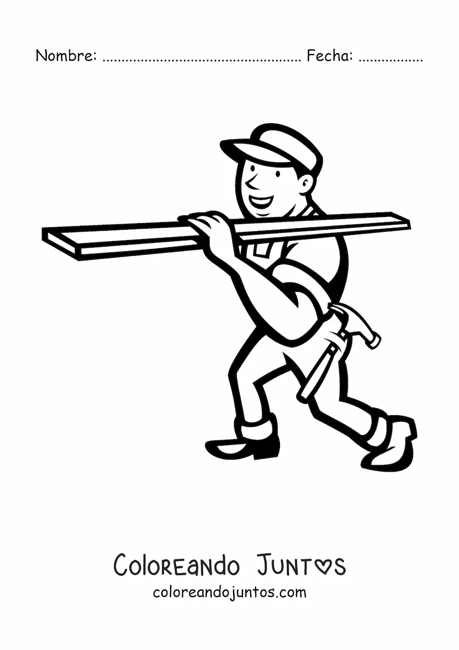 Imagen para colorear de trabajador de la construcción con una tabla y un martillo