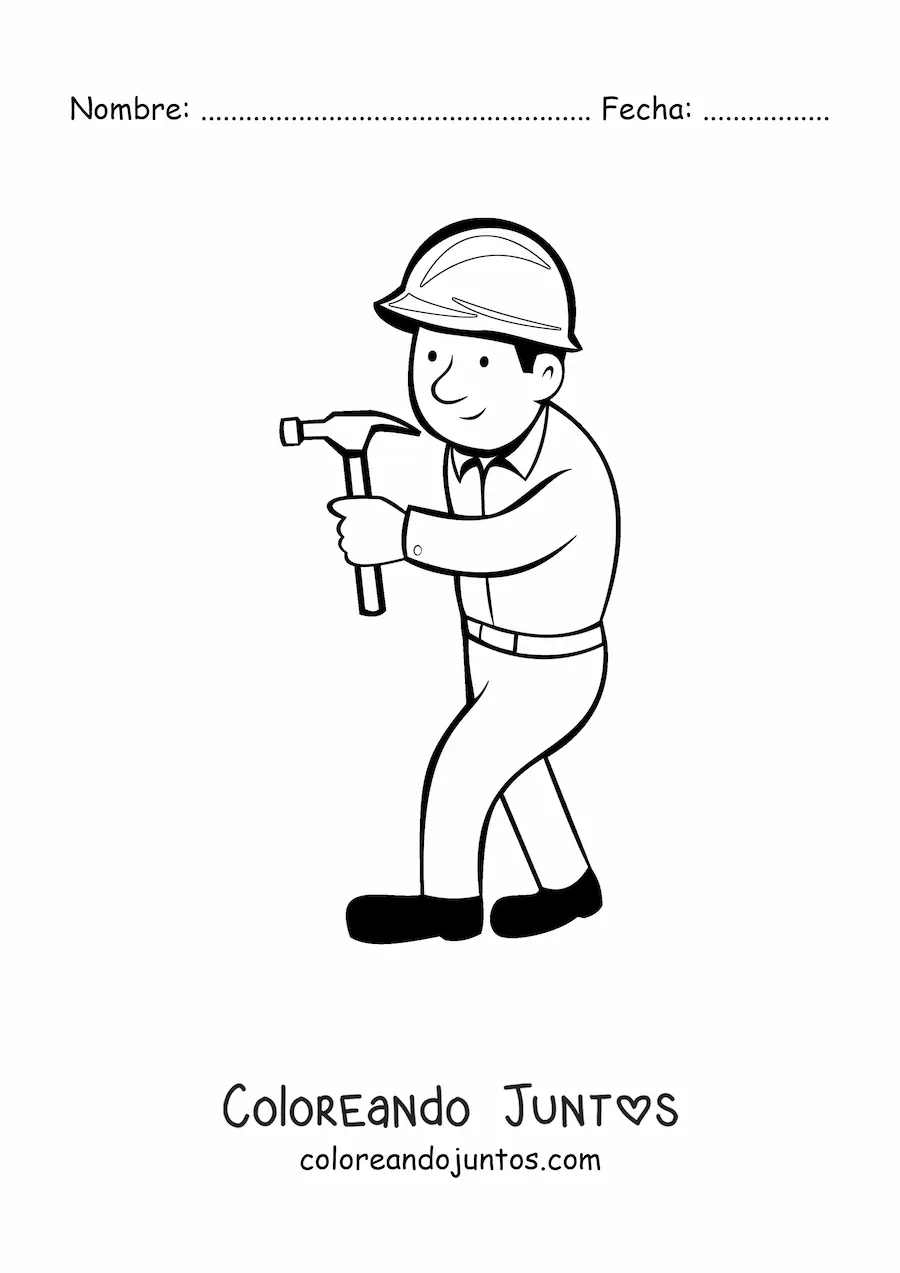 Imagen para colorear de trabajador de la construcción con un martillo