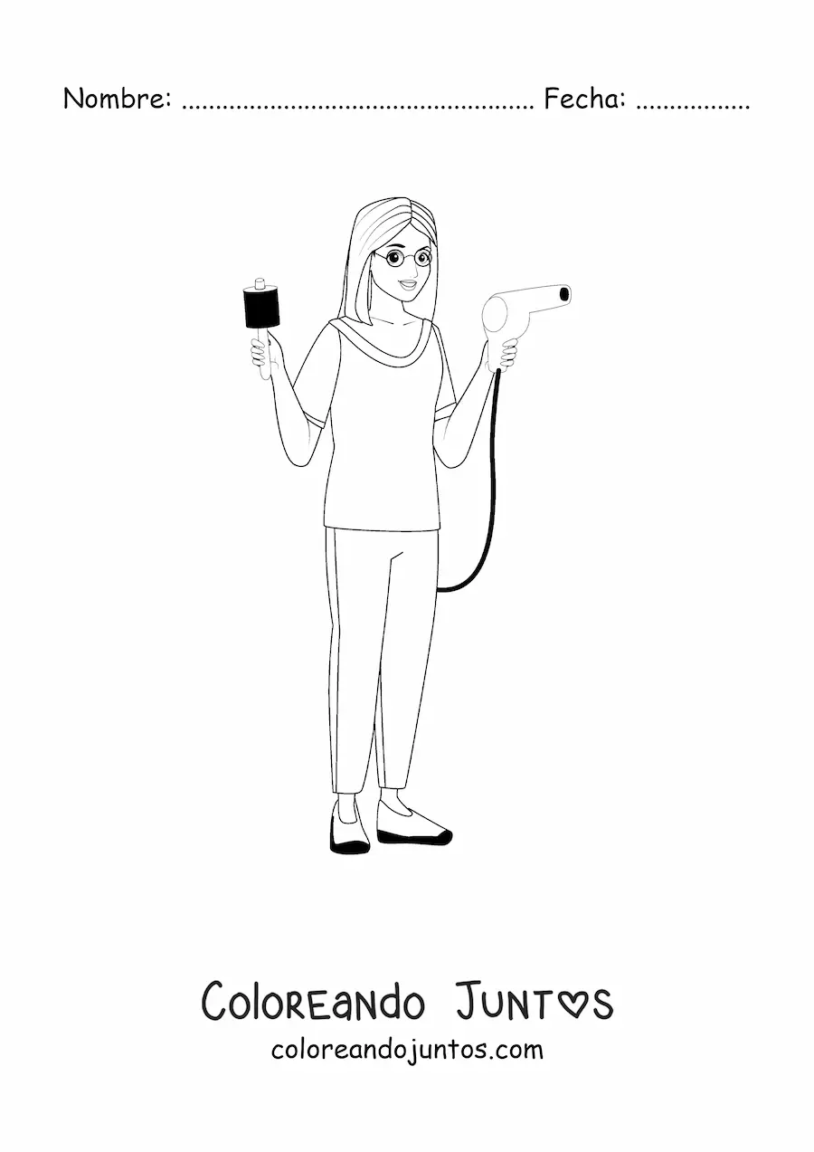 Imagen para colorear de peluquera con un peine y un secador