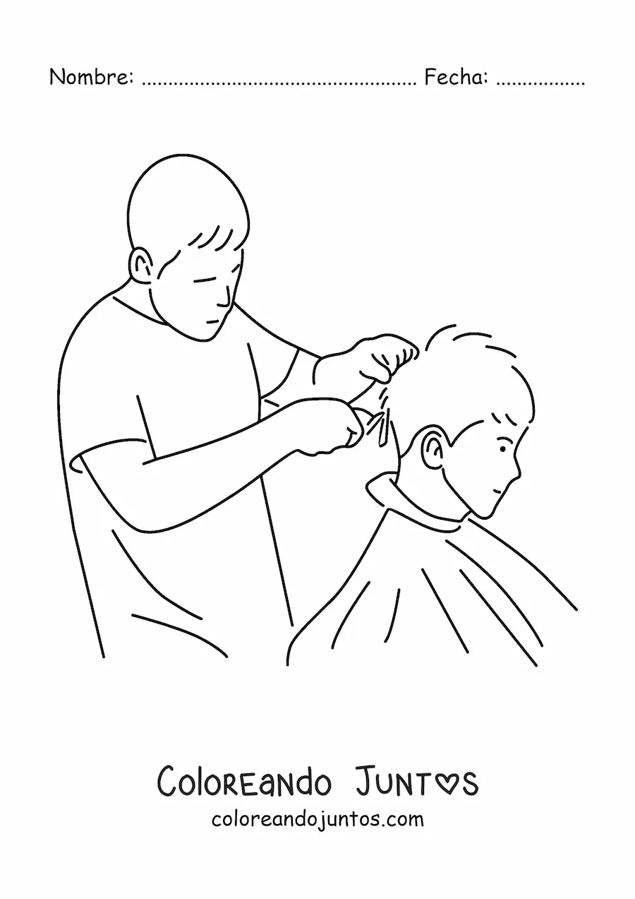 Imagen para colorear de barbero haciendo un corte de pelo a un cliente