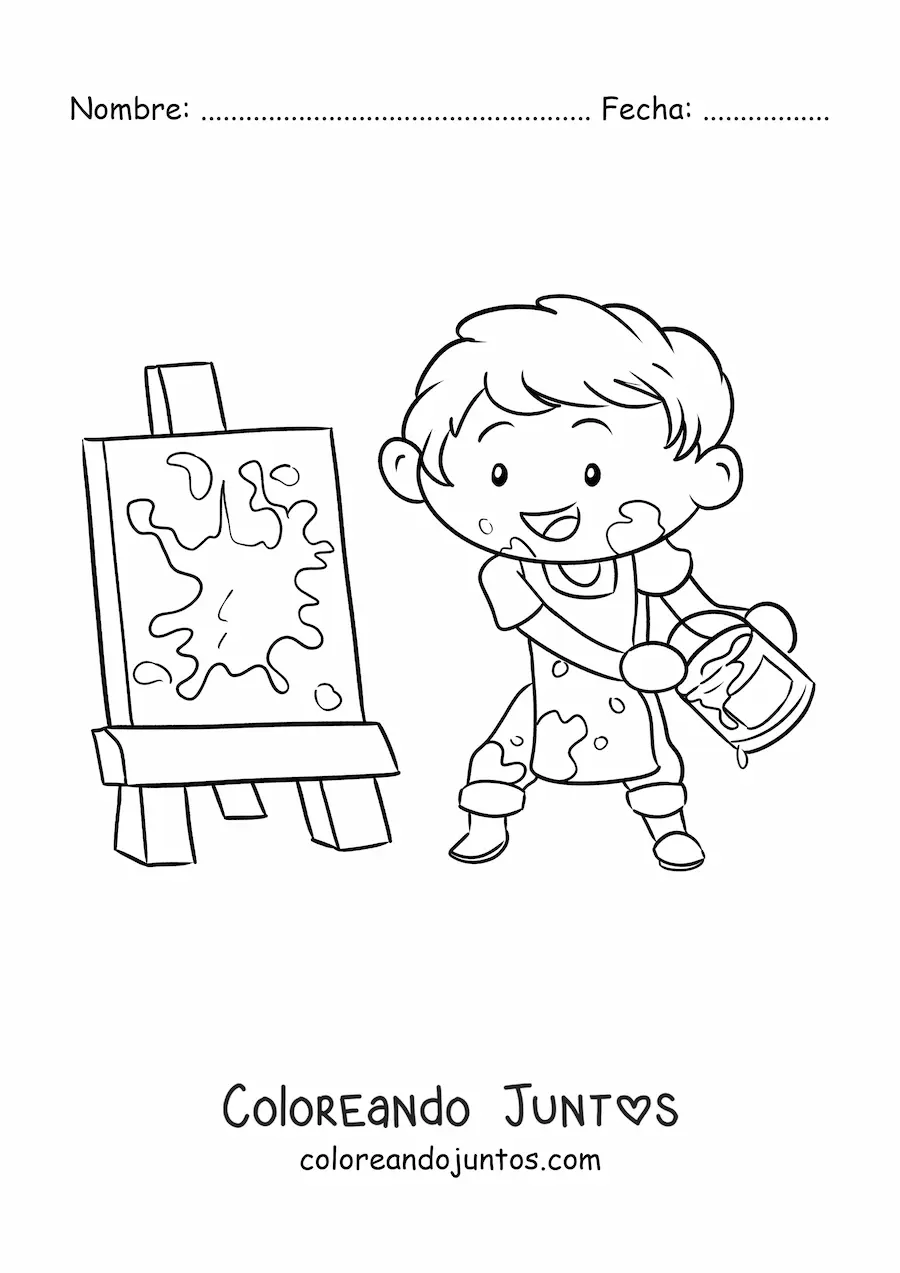 Imagen para colorear de niño pintor pintando un cuadro abstracto