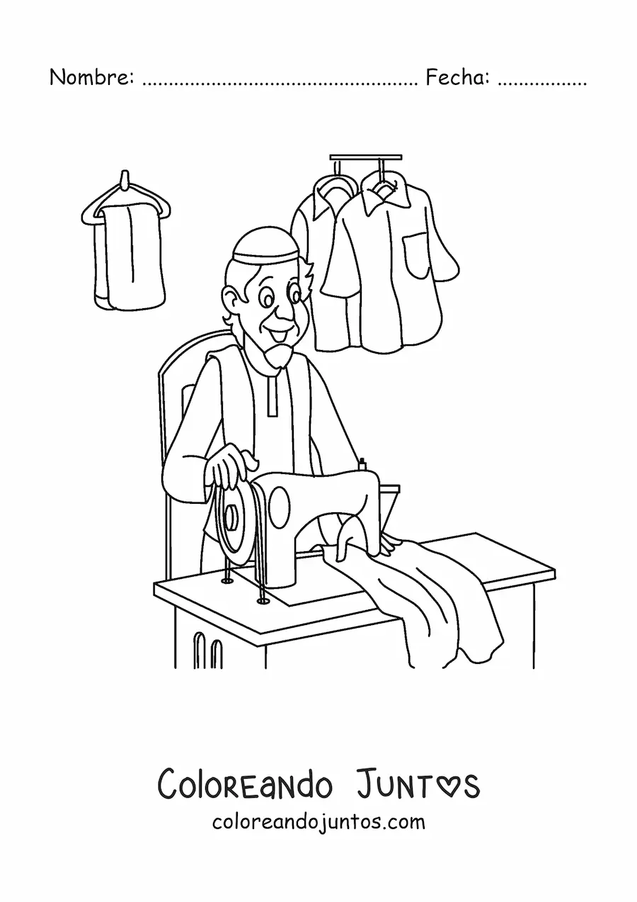 Imagen para colorear de hombre modista con máquina de coser