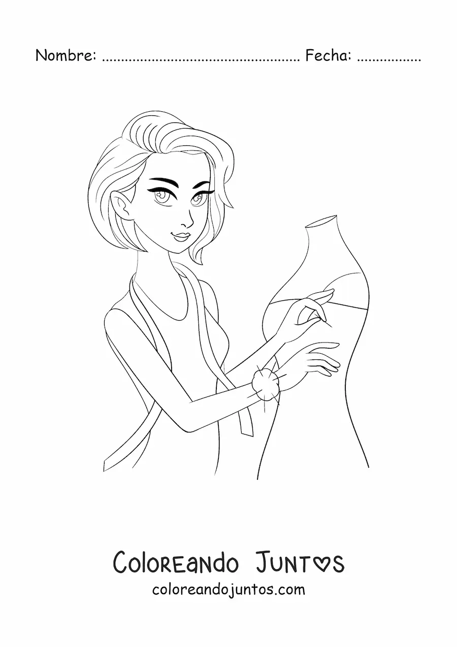 Imagen para colorear de mujer con oficio de modista con un maniquí