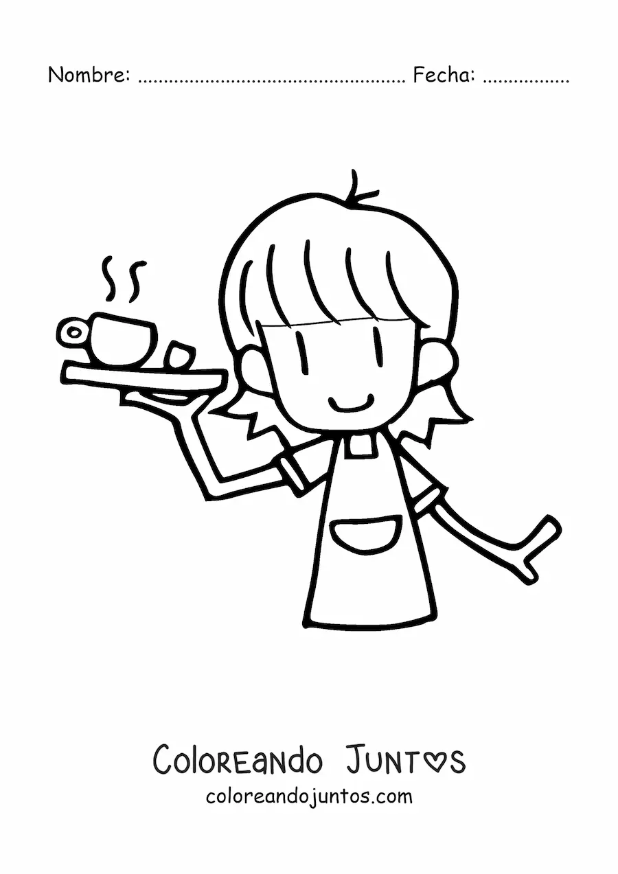 Imagen para colorear de caricatura de una mesera de una cafetería