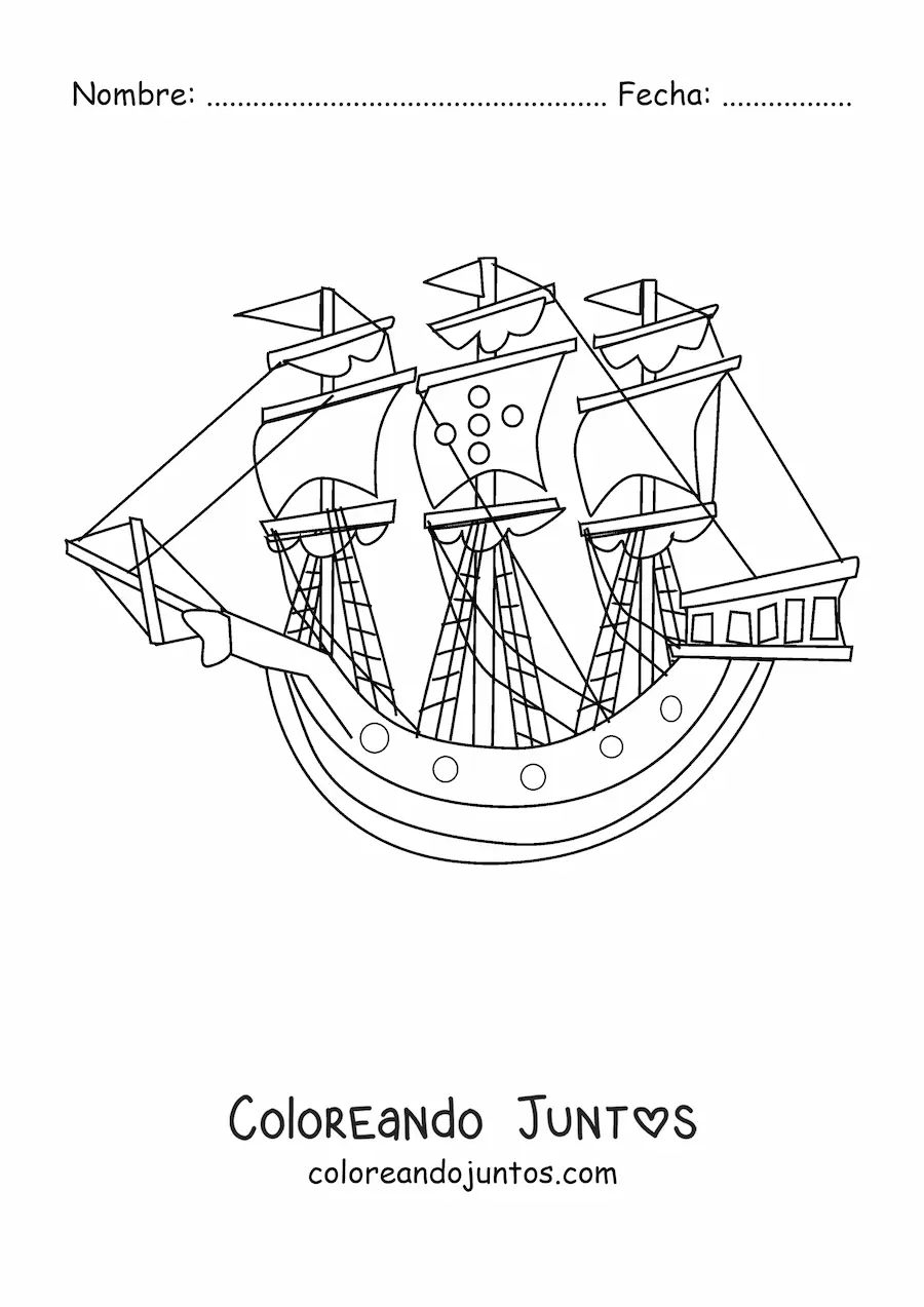 Imagen para colorear de un barco con varias velas