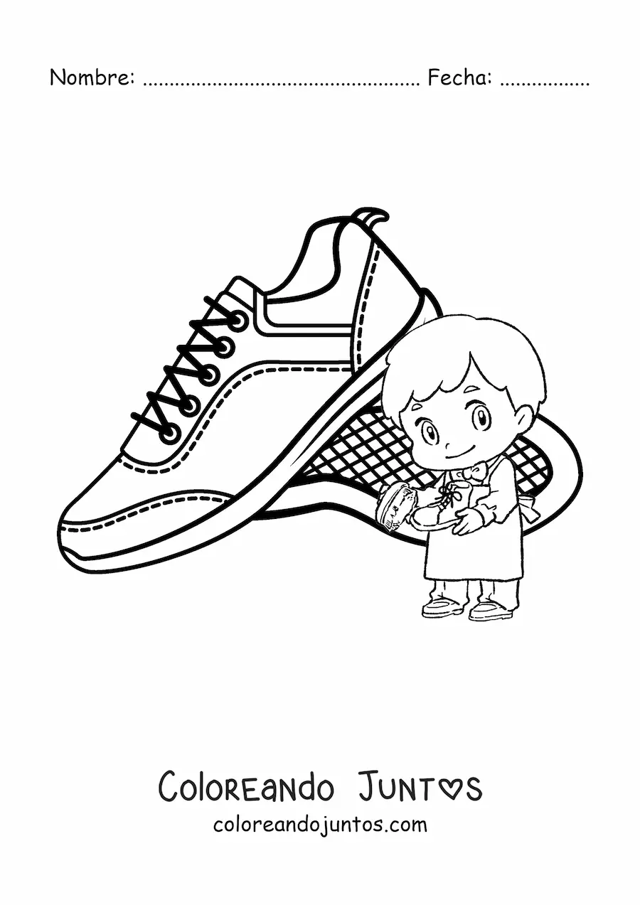 Imagen para colorear de zapatero kawaii con un par de zapatos