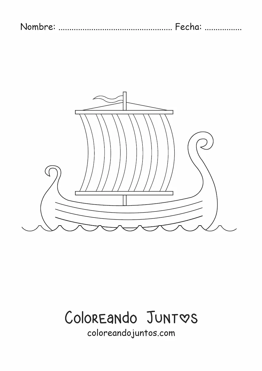 Imagen para colorear de un barco vikingo en el mar