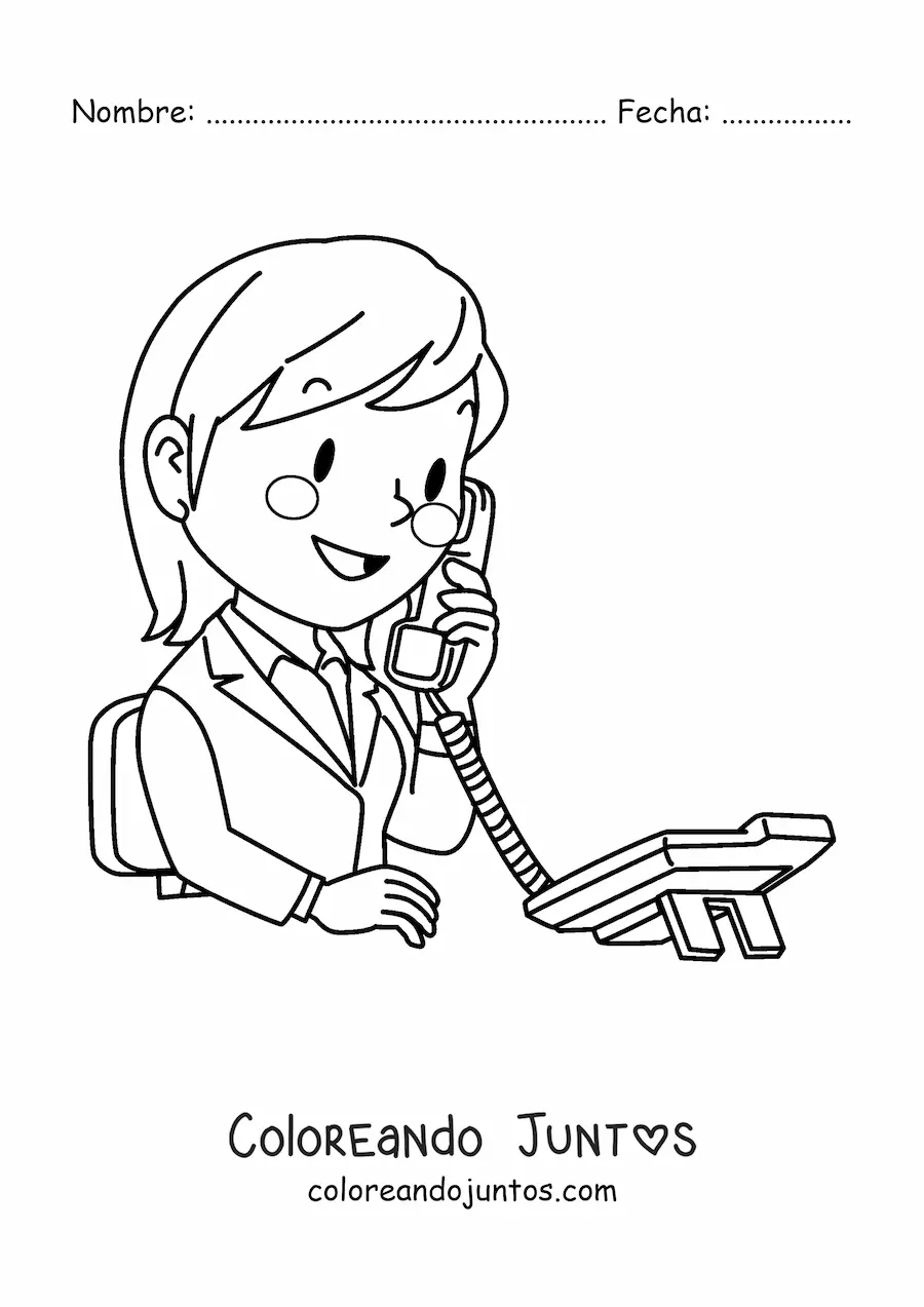 Imagen para colorear de trabajadora de telemarketing hablando por teléfono