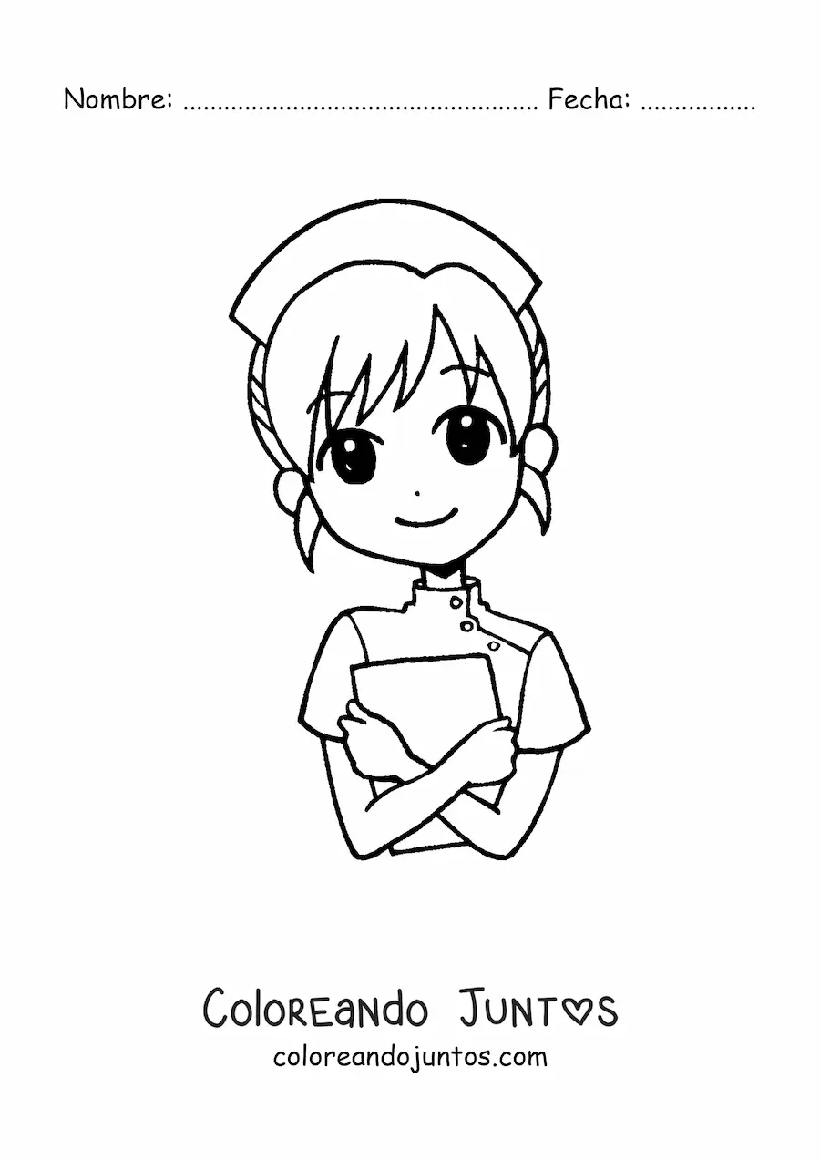 Imagen para colorear de enfermera kawaii animada
