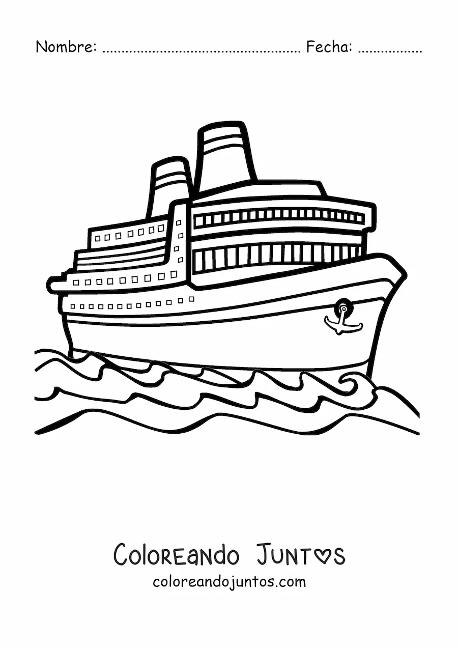 Imagen para colorear de un crucero en el mar con un ancla